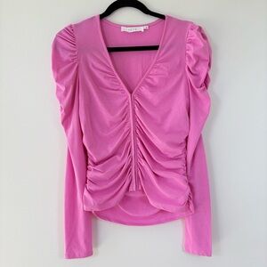 ASTR The Label Hot Pink Ruched Puff Sleeve Top LARGE